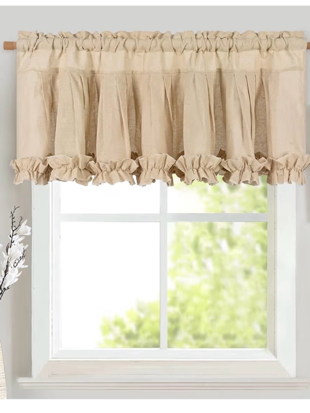 Ruffled Tiered Window Valance - Neutral Beige